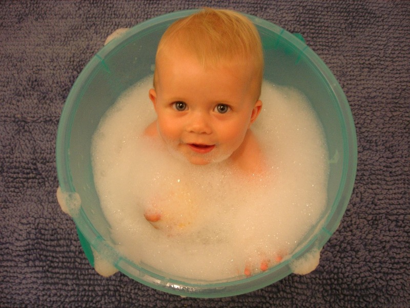 Baby in a bucket