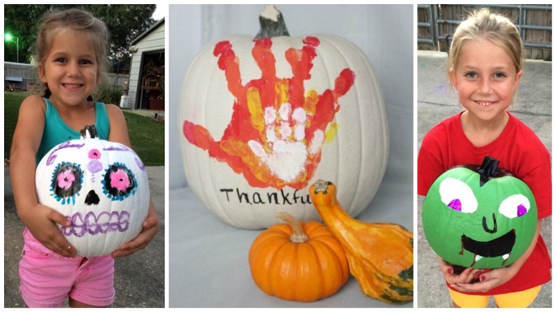 Hand prints on pumpkins